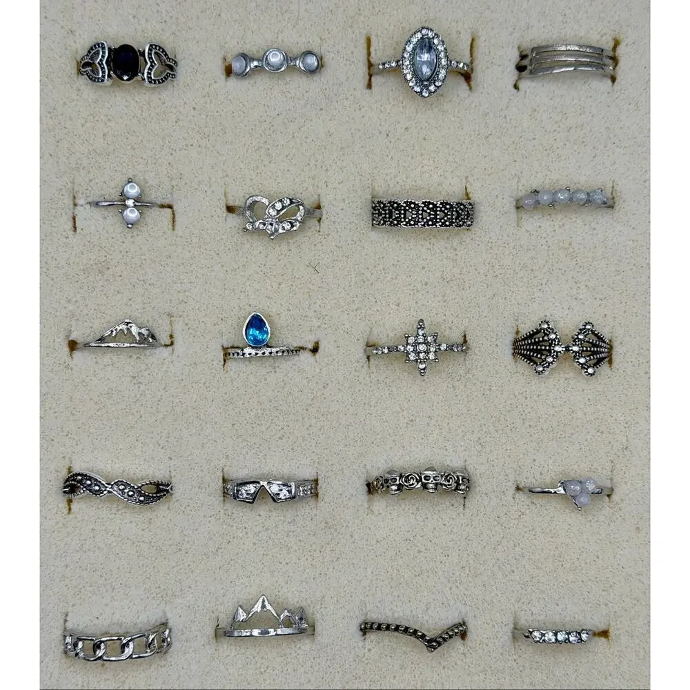 Silver Stacker Rings Lot - 20 pcs Boho Minimalist